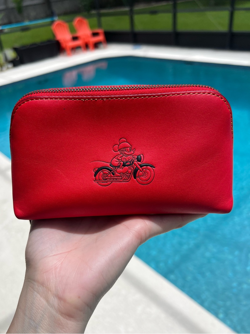 Coach Mickey Mouse Disney Red leather cosmetic zip bag F59820